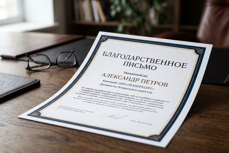 Напечатанное благодарственное письмо со своим текстом на плотной мелованной бумаге