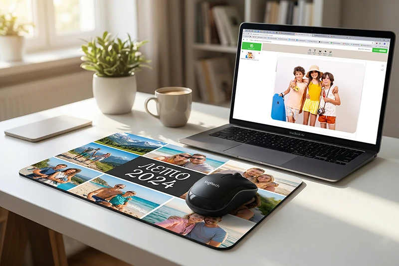 Оформление заказа на коврик для мыши со своим принтом и надписью в онлайн-конструкторе "Фотоотель"